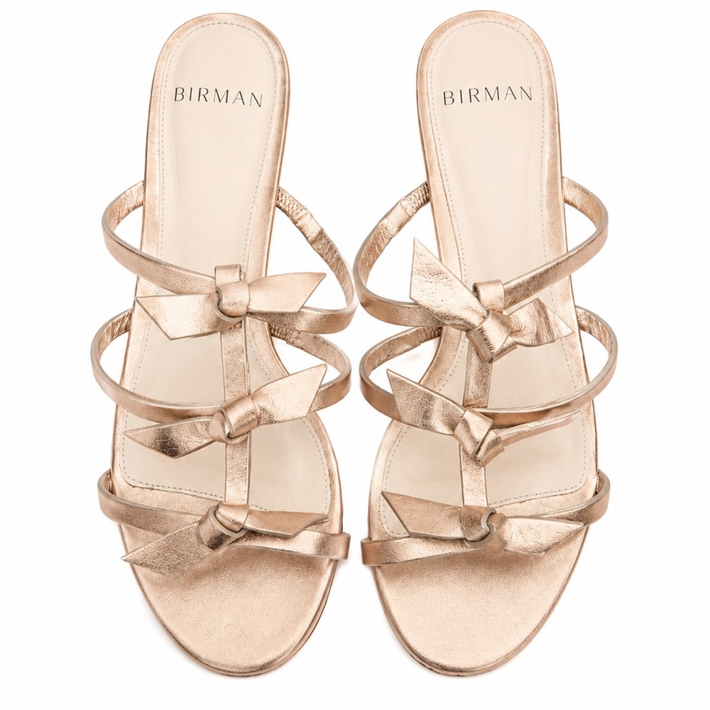 Alexandre Birman Gold Bow Slide Sandals